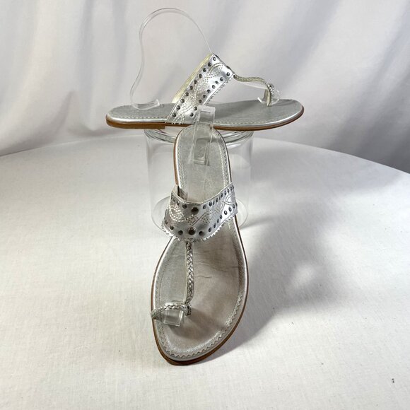 Banana Republic Western Flats Silver Thong Toe Ring Sandals Vintage 90s Size 10 - Picture 2 of 15